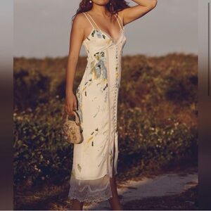 Anthropologie Cream Slip Dress Midi Resort Wear
